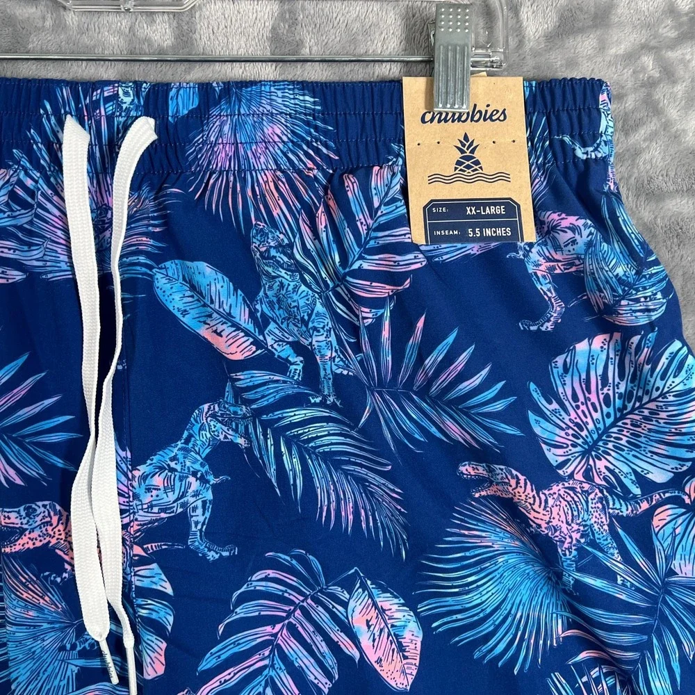 Chubbies Swim Trunks Mens 2XL New Prehistoric Blues 5.5'' Dinosaur T Rex Floral